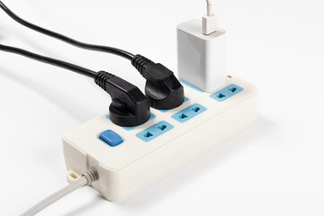 Electric plug put on multiple socket. Electrical equipment