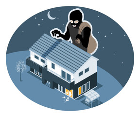 Thief attempt to steal money from house in the night - obrazy, fototapety, plakaty