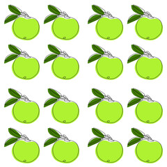 Seamless pattern with Green apple. One line drawing. Vector stylized apple  with colorful spots.  Modern abstract design for paper, covers, fabrics, home decoration ets.
