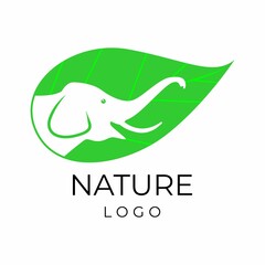 elephant logo design vector with green leaves
