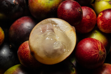 Fruits of Camu Camu (Myrciaria dubia), grows on the banks of the rivers of the Amazon, is very...