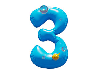 Toy lifebuoy. Summer font. Number 3