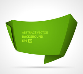 Bent metal sheet abstract vector background. Curved green origami design with gold folds. Creative angle cardboard for transparent annotations and effective realistic advertising.