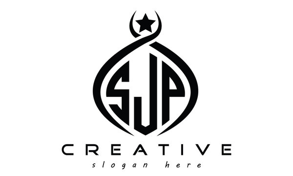 SJP three letters monogram curved oval initial logo design, geometric minimalist modern business shape creative logo, vector template