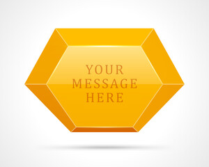Yellow geometric hexagon vector banner. Diamond bright crystal template with futuristic design. Glass mosaic element with volumetric colorful structures for digital presentation and messages.