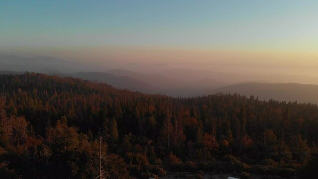 Mountain sunset near Shaver Lake, California. Drone 4k.