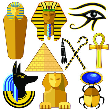 Set of Egypt Ancient Symbols Icons Elements Vector Graphic Art
