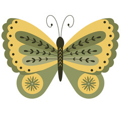 Folk style green butterfly decorative graphic art