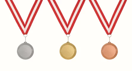 Fotobehang Gold silver and bronze medals on isolated white background. © vahit