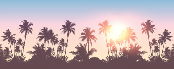 Fototapeta na wymiar romantic palm tree silhouette background on a sunny day summer holiday design