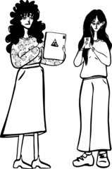 Two girls with phone and tablet