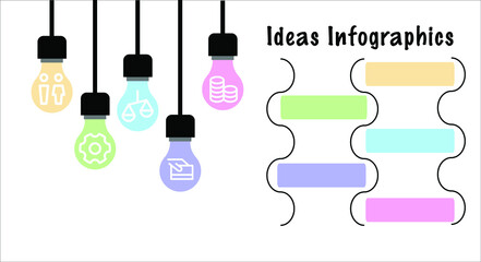 Horizontal row solid circular business annual infographic plan concept design vector with icons. Abstract vector flat design lightbulb idea icon