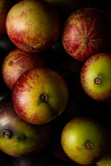Fruits of Camu Camu (Myrciaria dubia), grows on the banks of the rivers of the Amazon, is very common in the markets, also used for the preparation of soft drinks, desserts and liqueurs, has a very pl