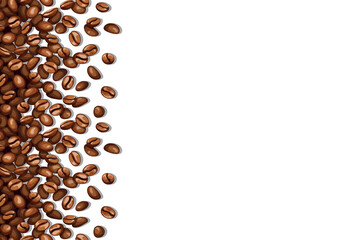 Vertically seamless vector background of scattered coffee beans and empty space