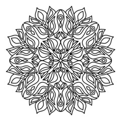Mandala coloring book. Anti-stress coloring. Abstract vector black round, heptagon lace design - mandala, ethnic decorative element.
