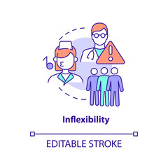 Inflexibility concept icon. Lack of access to healthcare abstract idea thin line illustration. Underutilised role of nurse. Isolated outline drawing. Editable stroke. Arial, Myriad Pro-Bold fonts used