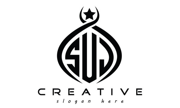 SUJ three letters monogram curved oval initial logo design, geometric minimalist modern business shape creative logo, vector template