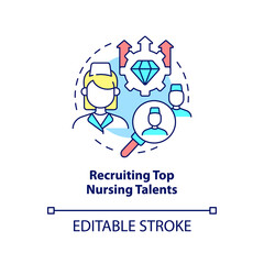 Recruiting top nursing talents concept icon. Medical management abstract idea thin line illustration. Qualified nurses. Isolated outline drawing. Editable stroke. Arial, Myriad Pro-Bold fonts used