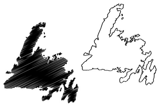 Newfoundland island (Canada, Newfoundland and Labrador Province, North America) map vector illustration, scribble sketch Newfoundland map