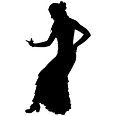 Black silhouette of flamenco dancer in beautiful dress