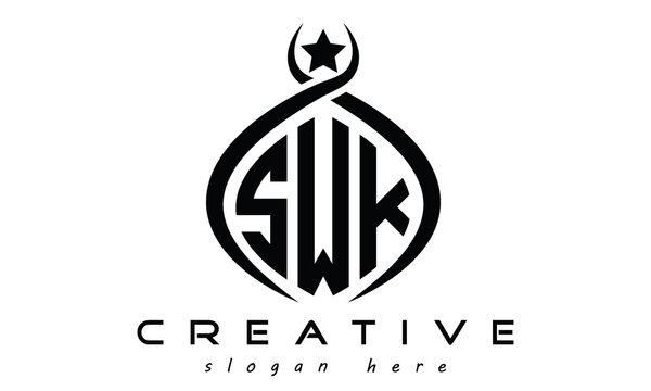 SWK three letters monogram curved oval initial logo design, geometric minimalist modern business shape creative logo, vector template
