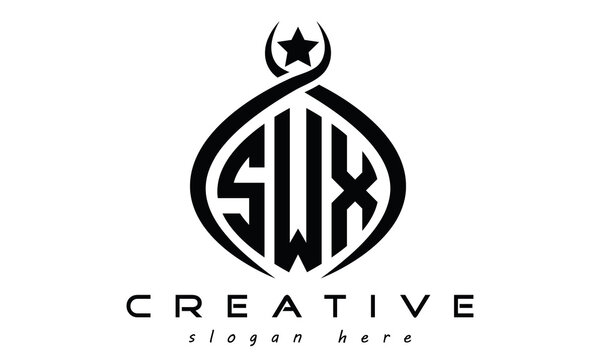 SWX three letters monogram curved oval initial logo design, geometric minimalist modern business shape creative logo, vector template