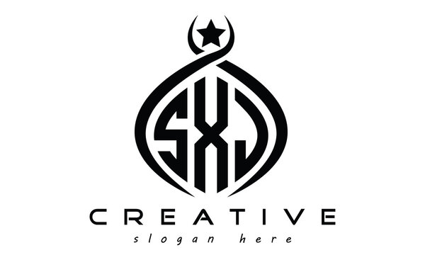 SXJ three letters monogram curved oval initial logo design, geometric minimalist modern business shape creative logo, vector template