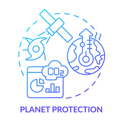 Planet protection blue gradient concept icon. Climate changes control. Space exploration benefit abstract idea thin line illustration. Isolated outline drawing. Myriad Pro-Bold font used