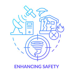 Enhancing safety blue gradient concept icon. Disasters prevention. Space exploration benefit abstract idea thin line illustration. Isolated outline drawing. Myriad Pro-Bold font used