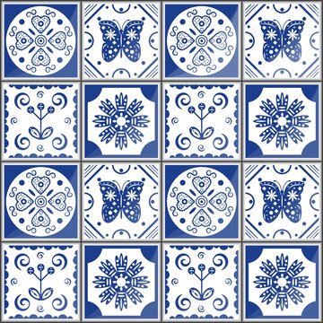 Mediterranean seamless pattern, Portuguese vector Azulejo tile. Fashion interior design.