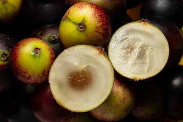 Fruits of Camu Camu (Myrciaria dubia), grows on the banks of the rivers of the Amazon, is very...