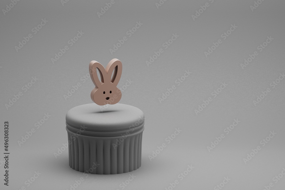 Poster Beautiful abstract illustrations Rabbit symbol icons on a column and wonderful background. 3d rendering illustration. Background pattern for design.