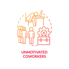 Unmotivated coworkers red gradient concept icon. Lazy colleagues. Sign of toxic workplace abstract idea thin line illustration. Isolated outline drawing. Myriad Pro-Bold fonts used