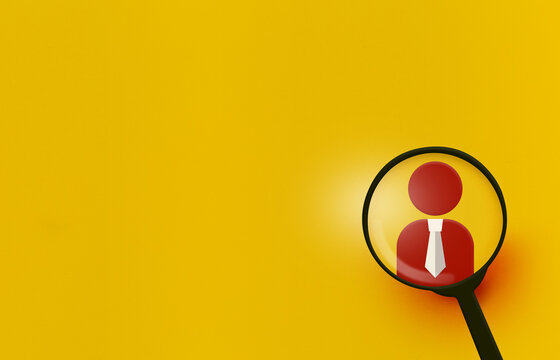 Gestione delle risorse umane, banner sul concetto di selezione e assunzione del lavoratore. Sfondo giallo con spazio riservato al copy.
