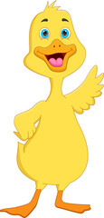 cartoon cute duck waving on white background