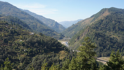 Fototapeta premium Shivalaya village on the Jiri to Lukla trek in the Himalaya mountains of Nepal.