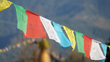 Nepalese prayer flag on the Jiri to Lukla trek in the Himalaya mountains of Nepal.