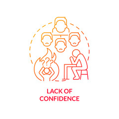 Lack of confidence red gradient concept icon. Postpones decision making. Toxic leader trait abstract idea thin line illustration. Isolated outline drawing. Myriad Pro-Bold fonts used