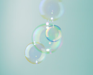 Transparent Soap Bubbles Floating in the Air. Soap Suds Bubbles Water	