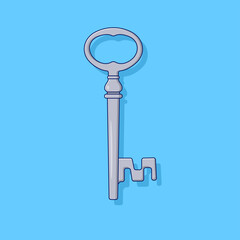 Vintage Key Vector Icon Illustration. Vector. Retro House Key Flat Cartoon Style Suitable for Web Landing Page, Banner, Flyer, Sticker, Wallpaper, Background