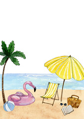 beach party flyer background clipart, watercolor summer digital frame images, hawaii beach illustration, black people clipart