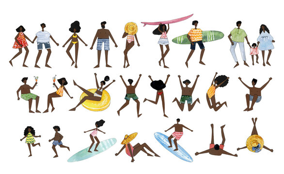 watercolor black people on beach illustration clipart