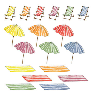 watercolor summer beach items illustration clipart