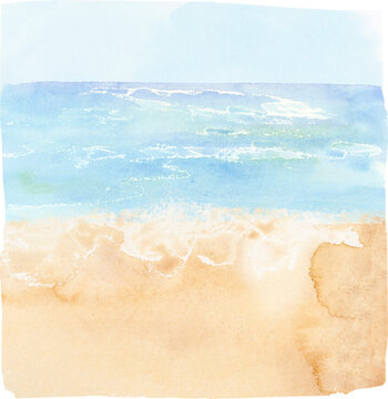 beach scene illustration, watercolor coastal landscape clip art, beach scene sublimation picture, hawaii sea background, ocean clipart