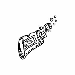 Hand-drawn toothpaste, editable scribbled hand-drawn icon. Mint toothpaste for teeth. Dental hygiene. Theme of brushing teeth at home. Vector illustration of personal oral hygiene. Dental care.