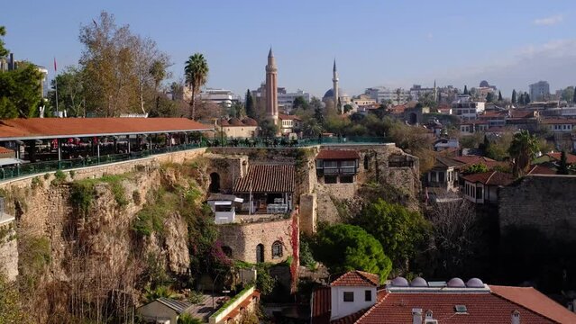 walk through the old city in Antalya. winter season, view of old town from observation deck near Republic Square