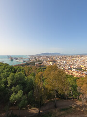 Gibralfaro and Alcazaba ramparts overlooking Malaga city and the Mediterranean Sea, Spain, Europe
