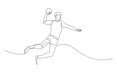 Continuous line Handball player vector.