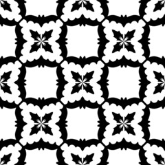 vector texture in a geometric pattern of a square pattern. seamless pattern of a black square line with a four-headed figure inside, stylized shapes on white often for laying tiles or fabric