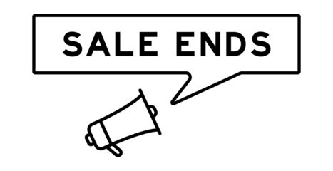 Megaphone icon with speech bubble in word sale ends on white background